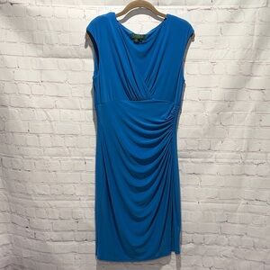 Lauren Ralph Lauren Blue Draped Midi Jersey Wrap Dress Woman’s Size 10